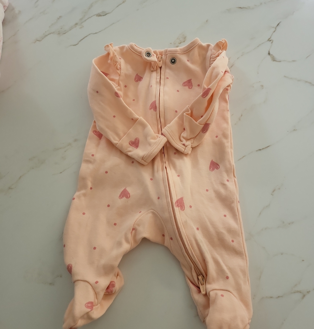 Carter's Peach One-Piece Footie with Pink Hearts